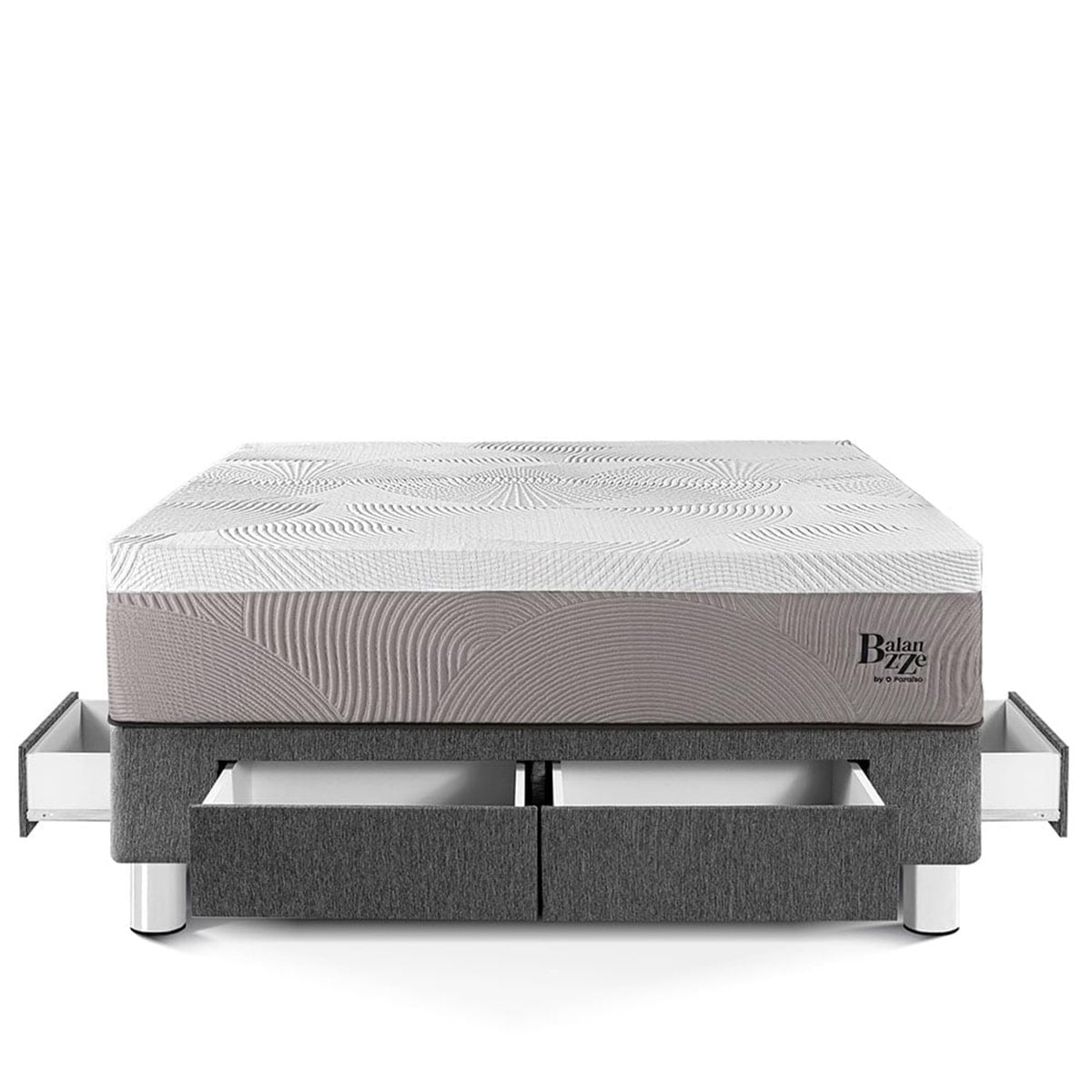 CAMA CON CAJONES PARAÍSO BALANZZE BIPANEL 2 PLAZAS GRIS + 2 ALMOHADAS VISCOELÁSTICAS - 3