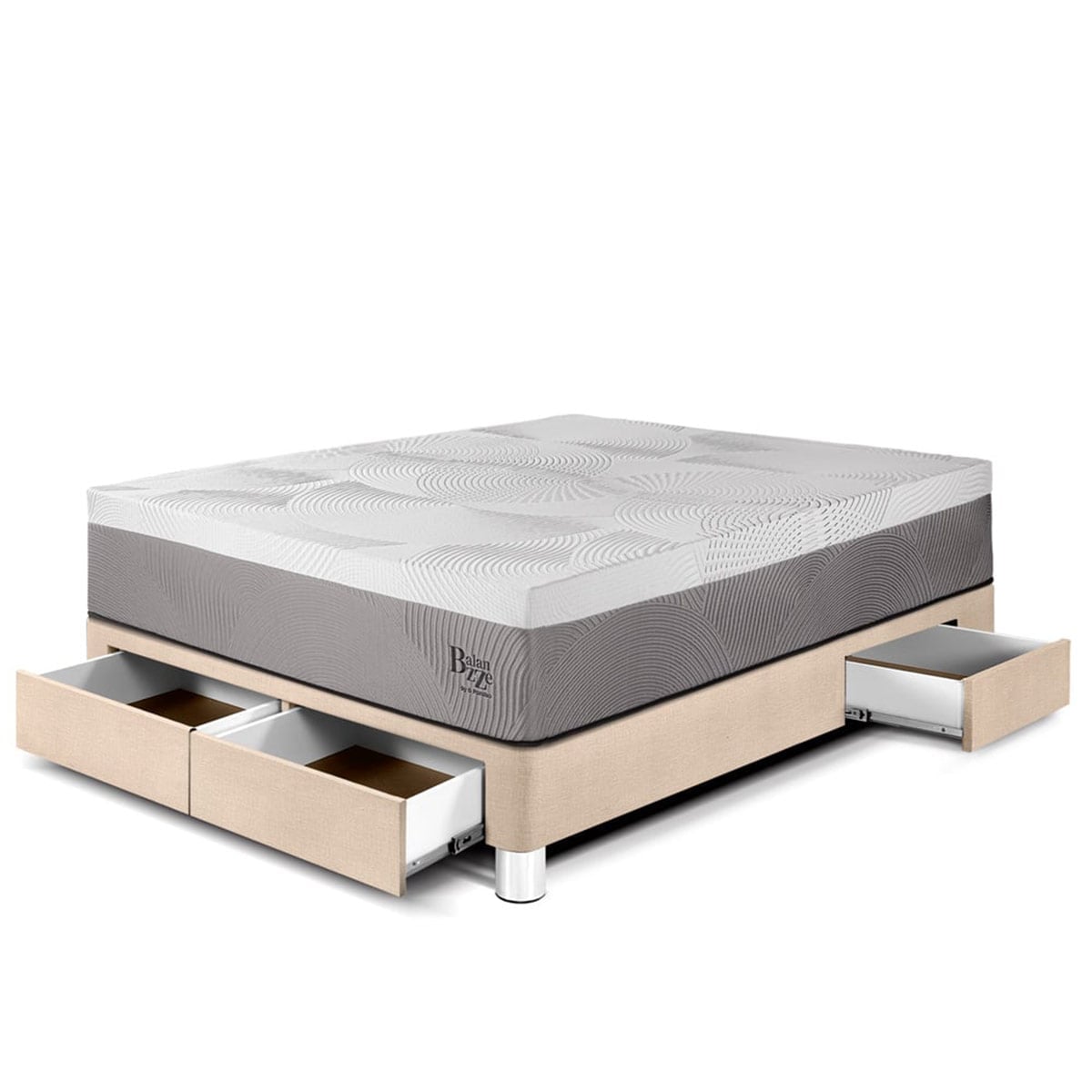CAMA CON CAJONES PARAÍSO BALANZZE BIPANEL 2 PLAZAS CHAMPAGNE + 2 ALMOHADAS VISCOELÁSTICAS - 1