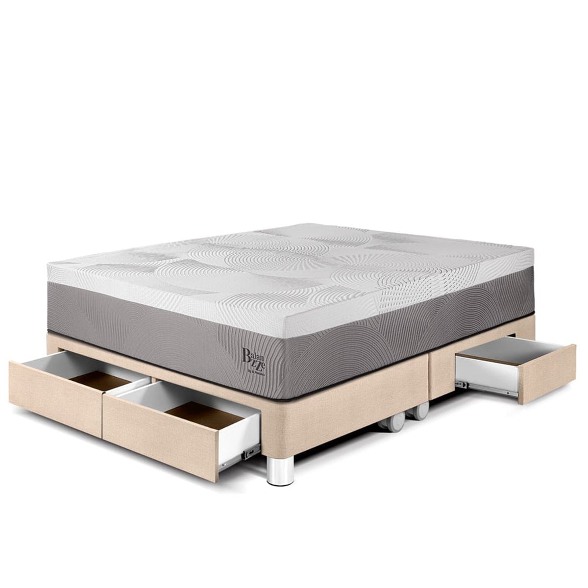 CAMA CON CAJONES PARAÍSO BALANZZE BIPANEL KING CHAMPAGNE + 2 ALMOHADAS VISCOELÁSTICAS - 1