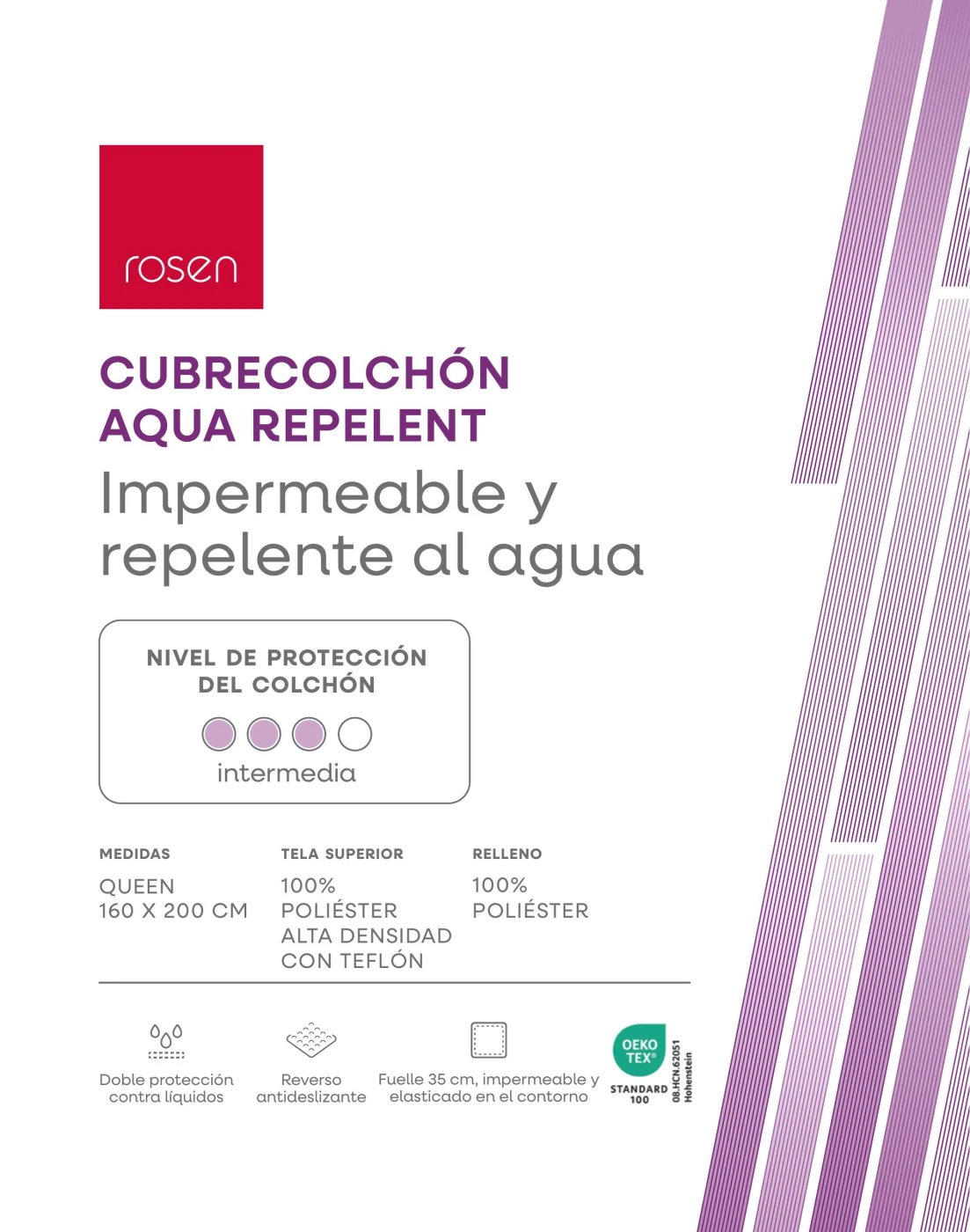 PROTECTOR DE COLCHÓN ROSEN QUEEN ALGODÓN AQUA REPELENT - 1