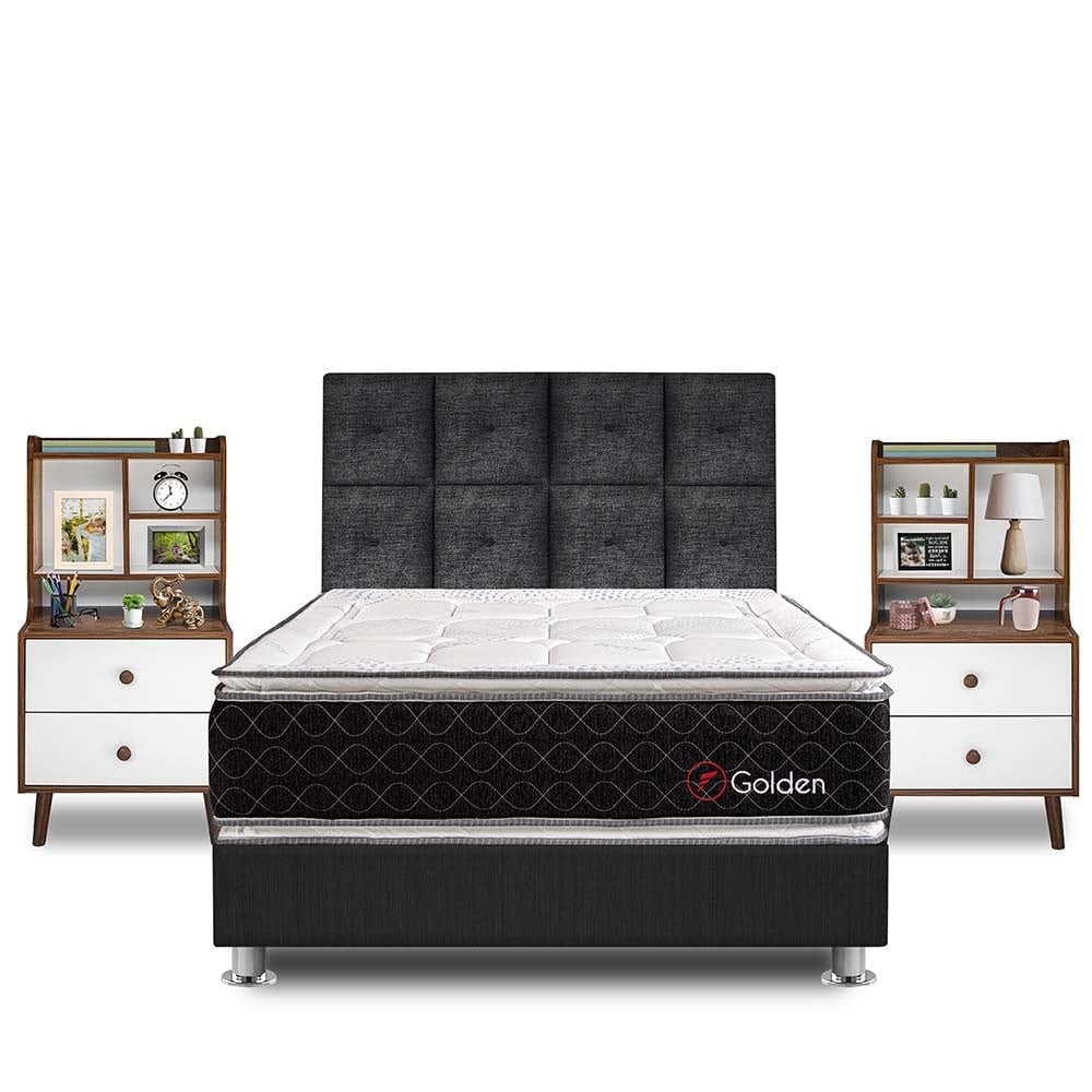 DORMITORIO AMERICANO FORLI GOLDEN 2 PLAZAS + VELADOR REPISA FASHION - 1