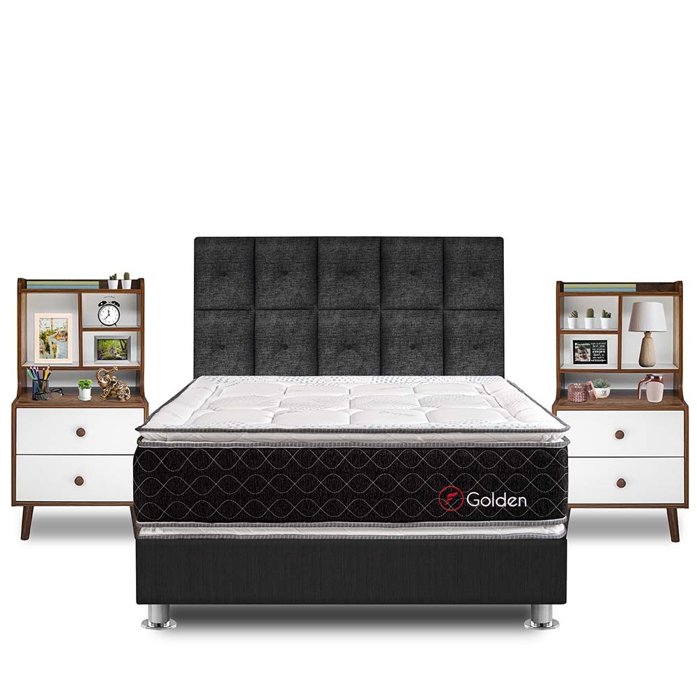 DORMITORIO AMERICANO FORLI GOLDEN QUEEN + VELADOR REPISA FASHION - 1