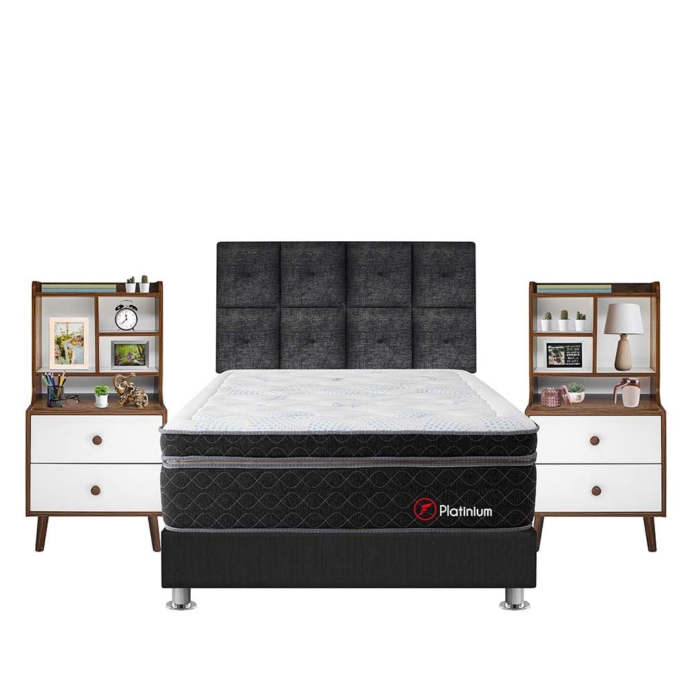DORMITORIO AMERICANO FORLI PLATINIUM 2 PLAZAS + VELADOR REPISA FASHION - 1