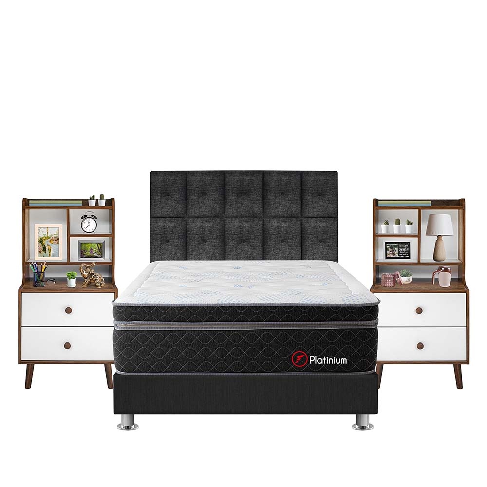 DORMITORIO AMERICANO FORLI PLATINIUM QUEEN + VELADOR REPISA FASHION - 1