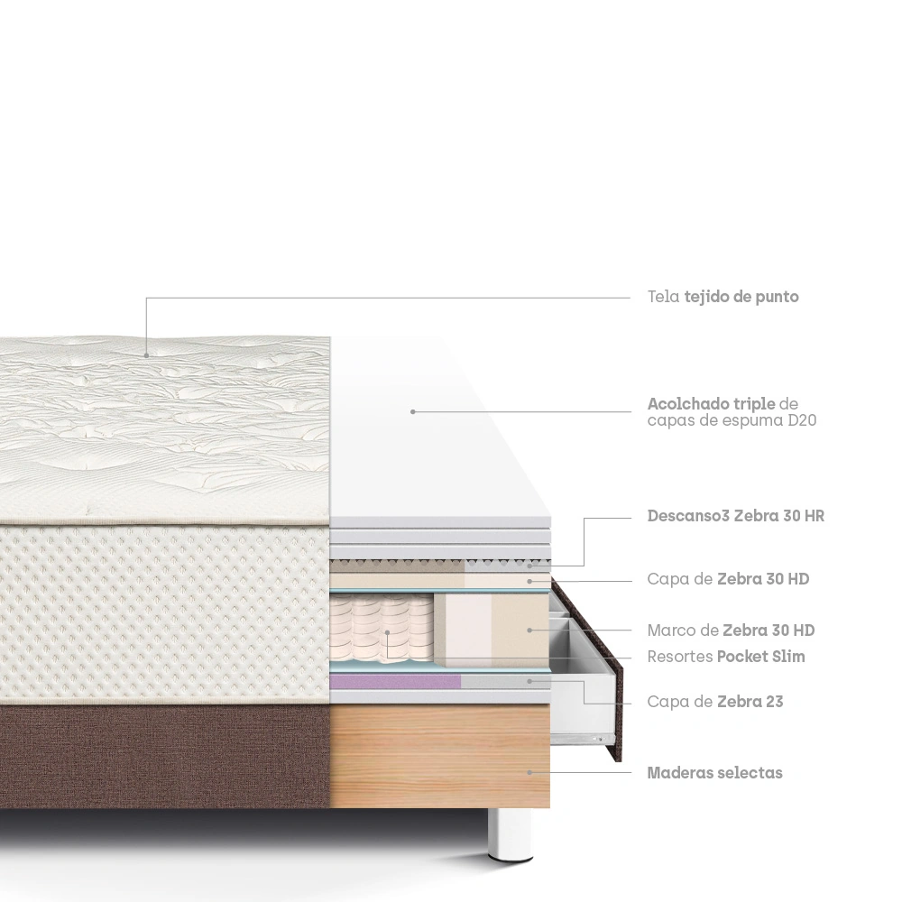 CAMA CON CAJONES PARAÍSO ROYAL CROWN 1.5 PLAZAS CHOCOLATE + 1 ALMOHADA VISCOELÁSTICA - 4