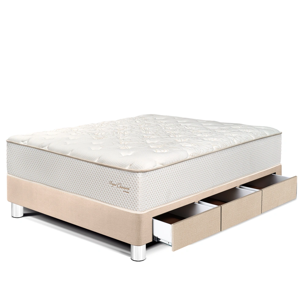 CAMA CON CAJONES PARAÍSO ROYAL CROWN 1.5 PLAZAS CHAMPAGNE + 1 ALMOHADA VISCOELÁSTICA - 1