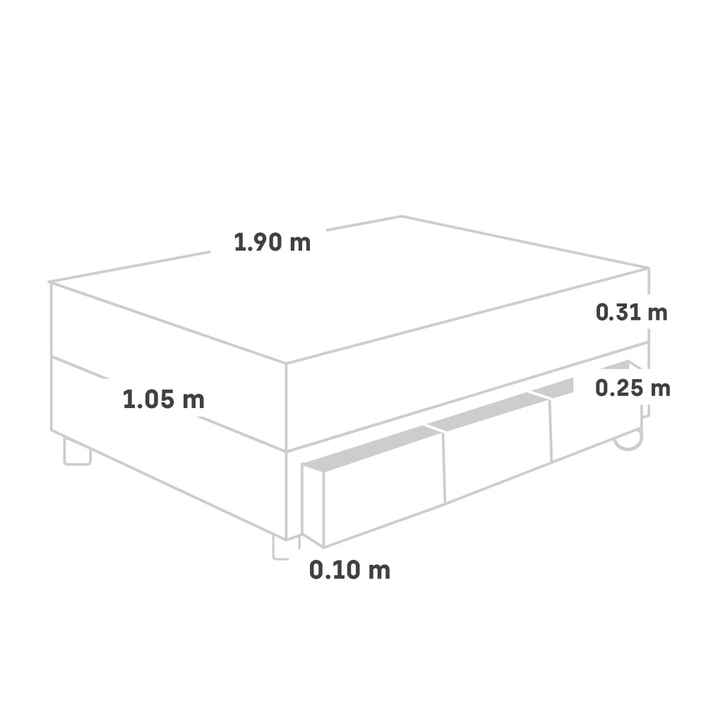 CAMA CON CAJONES PARAÍSO ROYAL CROWN GRIS 1.5 PLAZAS GRIS + 1 ALMOHADA VISCOELÁSTICA - 5