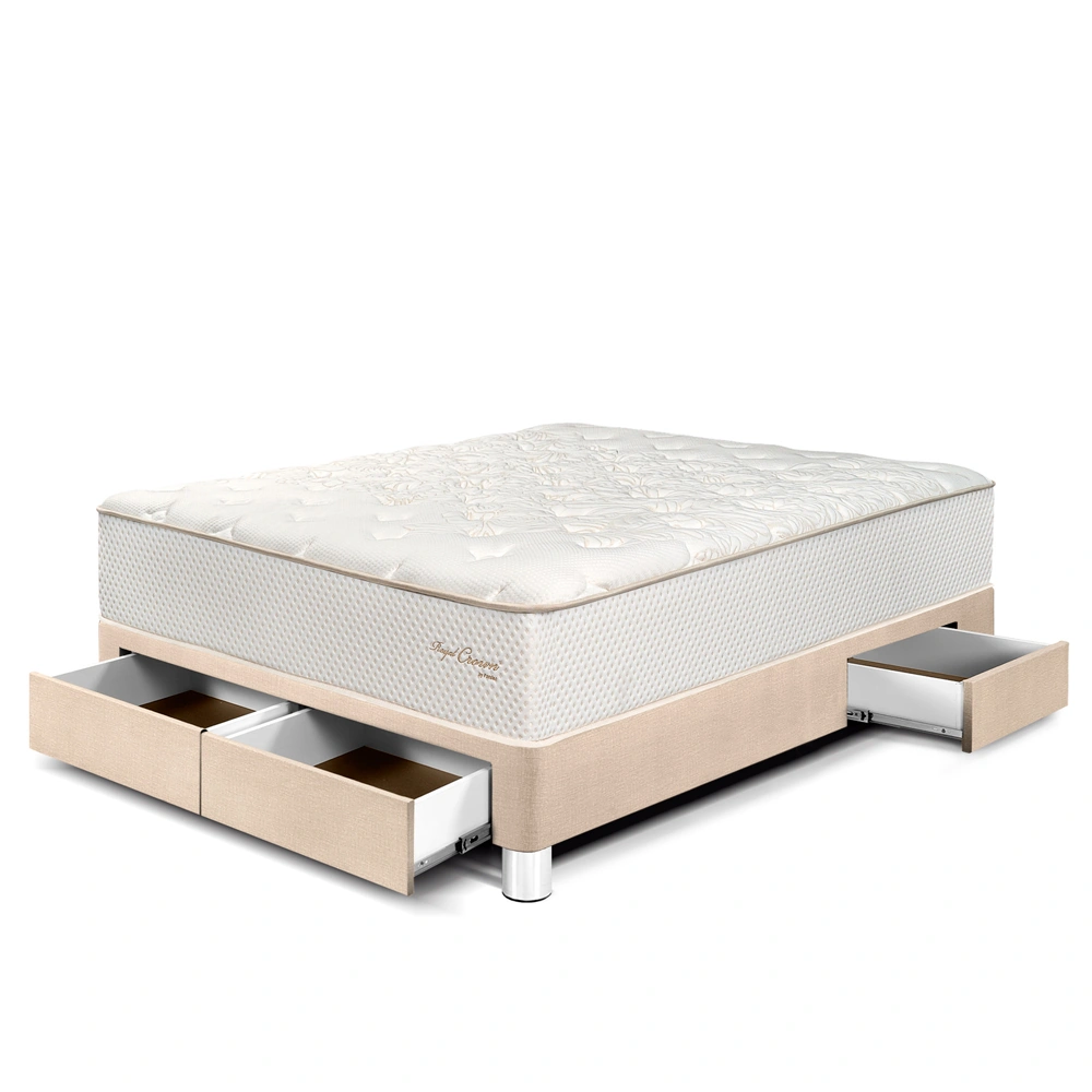 CAMA CON CAJONES PARAÍSO ROYAL CROWN 2 PLAZAS CHAMPAGNE + 2 ALMOHADAS VISCOELÁSTICAS - 1
