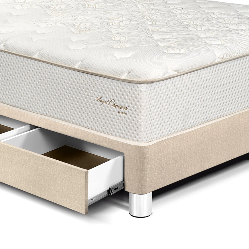 CAMA CON CAJONES PARAÍSO ROYAL CROWN 2 PLAZAS CHAMPAGNE + 2 ALMOHADAS VISCOELÁSTICAS - 2