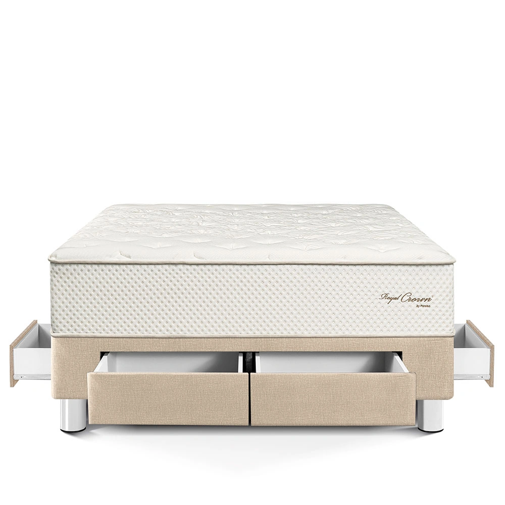 CAMA CON CAJONES PARAÍSO ROYAL CROWN 2 PLAZAS CHAMPAGNE + 2 ALMOHADAS VISCOELÁSTICAS - 3