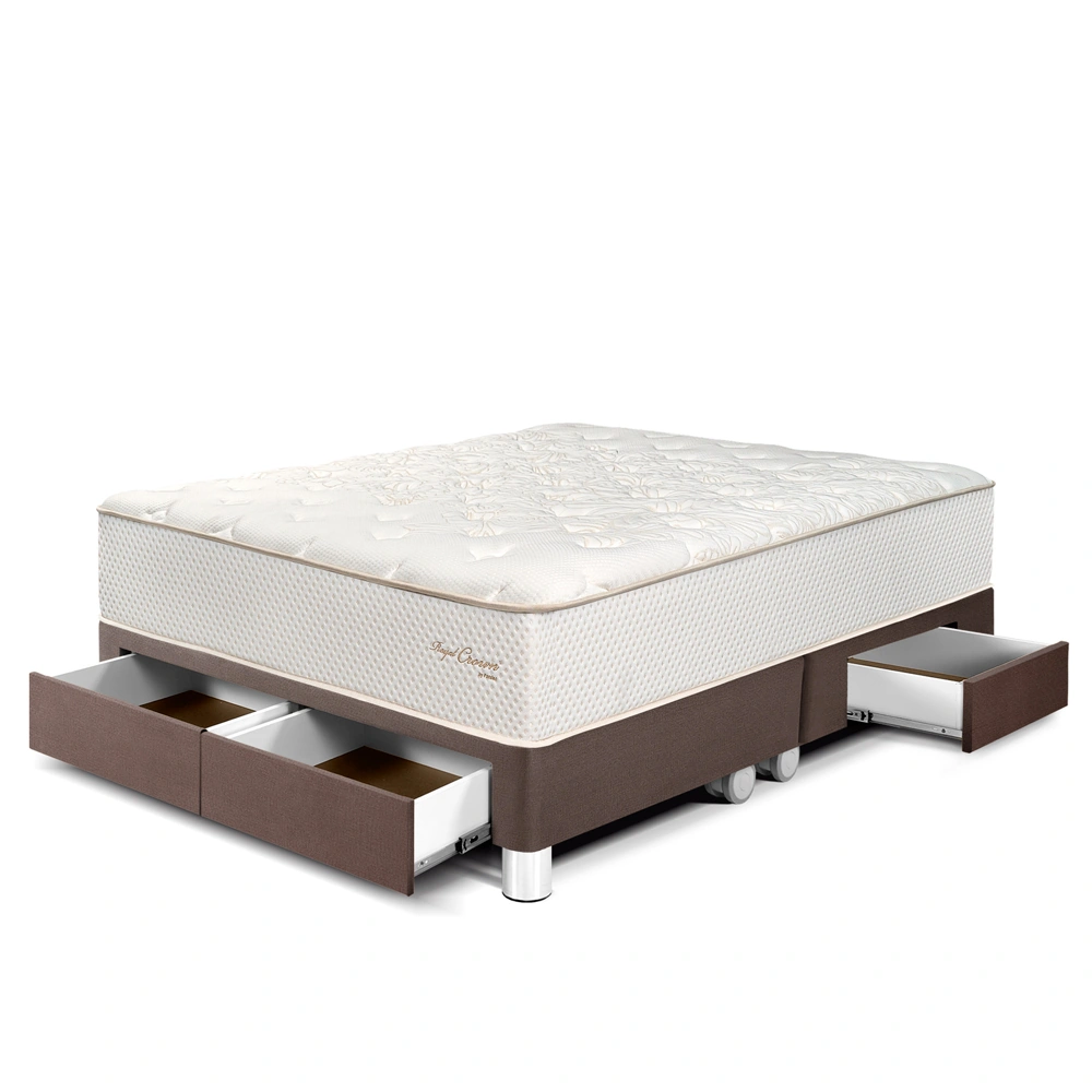 CAMA CON CAJONES PARAÍSO ROYAL CROWN QUEEN CHOCOLATE + 2 ALMOHADAS VISCOELÁSTICAS - 1