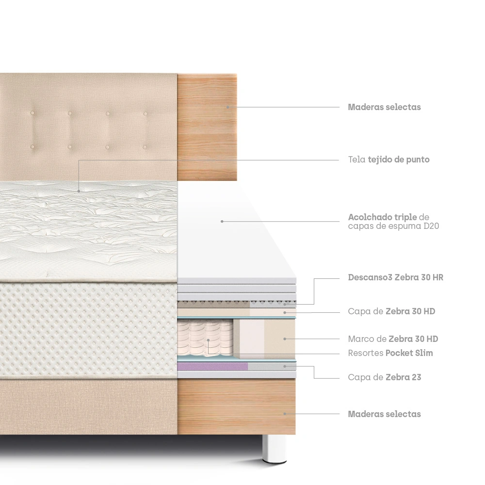 DORMITORIO PARAÍSO ROYAL CROWN 1.5 PLAZAS CHAMPAGNE + 1 ALMOHADA VISCOELÁSTICA - 4