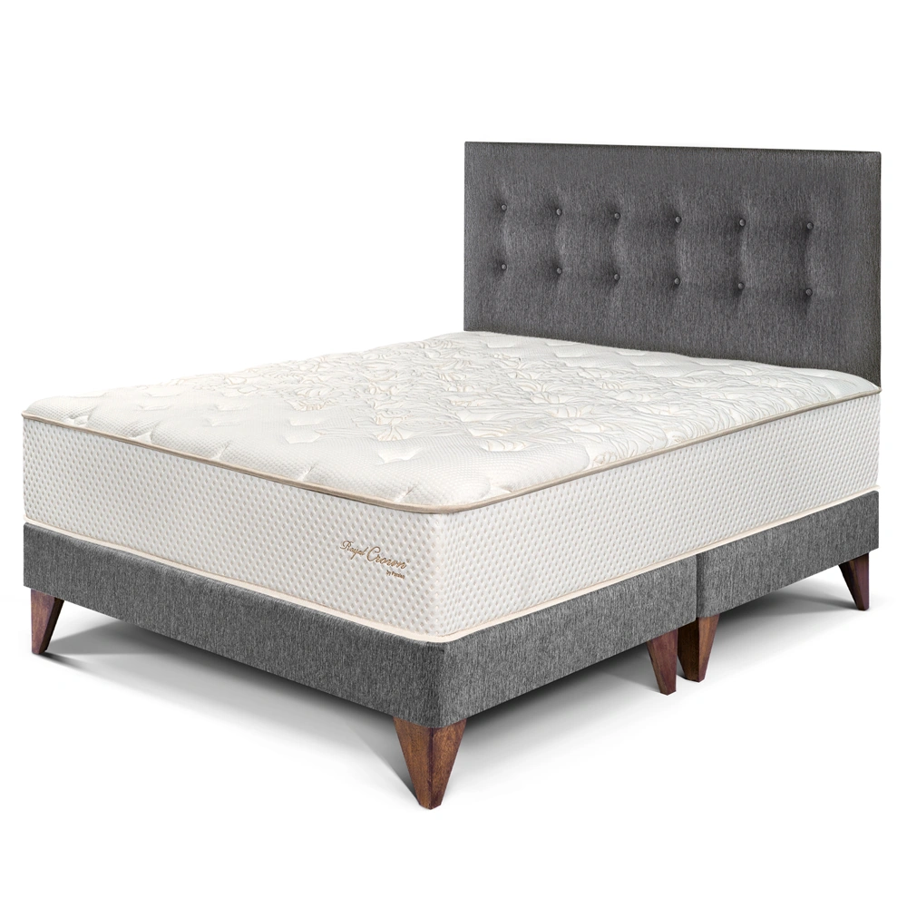 DORMITORIO EUROPEO PARAÍSO ROYAL CROWN QUEEN GRIS + 2 ALMOHADAS VISCOELÁSTICAS - 1