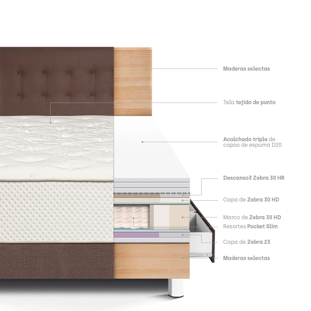DORMITORIO CON CAJONES PARAÍSO ROYAL CROWN 1.5 PLAZAS CHOCOLATE + 1 ALMOHADA VISCOELÁSTICA - 4