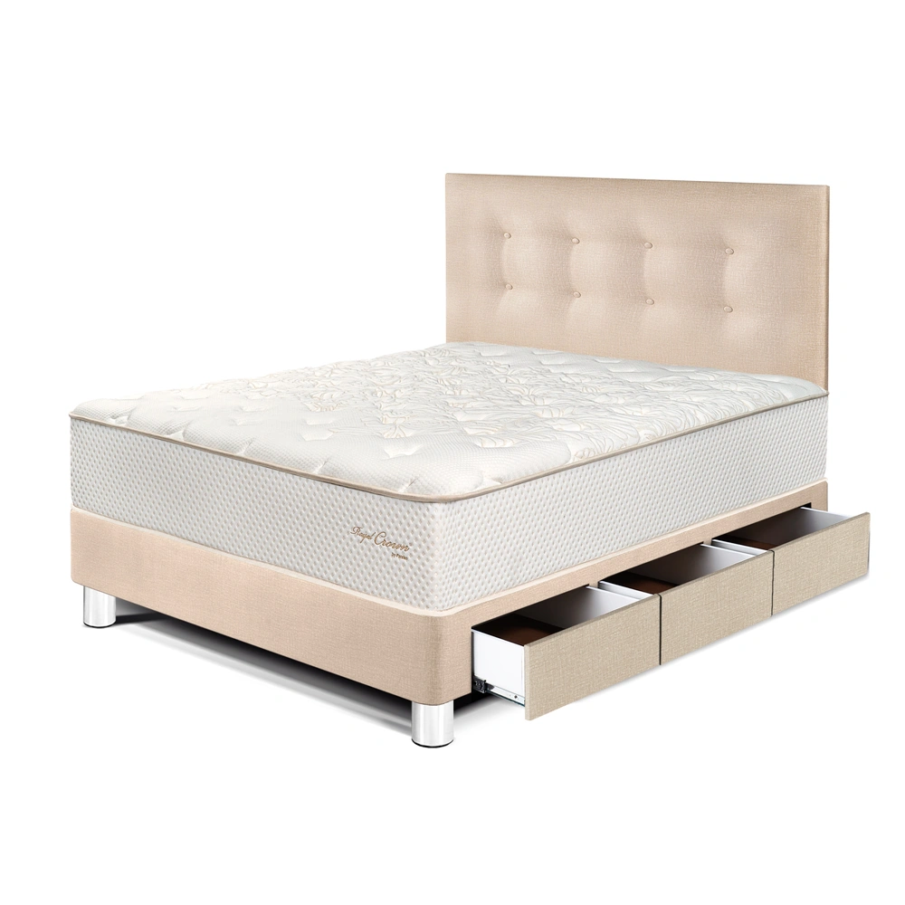 DORMITORIO CON CAJONES PARAÍSO ROYAL CROWN 1.5 PLAZAS CHAMPAGNE + 1 ALMOHADA VISCOELÁSTICA - 1