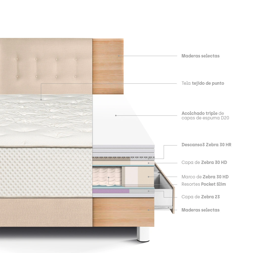 DORMITORIO CON CAJONES PARAÍSO ROYAL CROWN 1.5 PLAZAS CHAMPAGNE + 1 ALMOHADA VISCOELÁSTICA - 4
