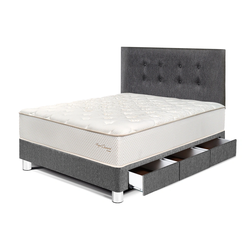 DORMITORIO CON CAJONES PARAÍSO ROYAL CROWN 1.5 PLAZAS GRIS + 1 ALMOHADA VISCOELÁSTICA - 1