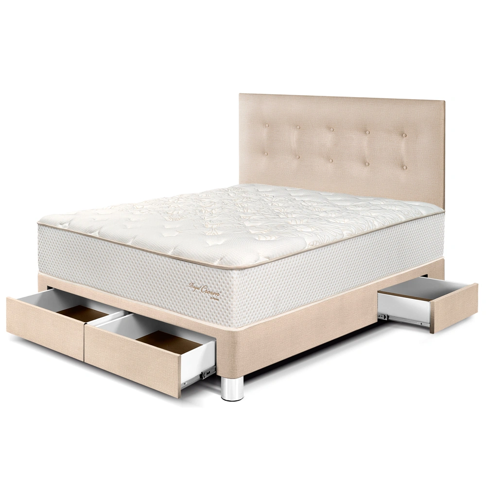 DORMITORIO CON CAJONES PARAÍSO ROYAL CROWN 2 PLAZAS CHAMPAGNE + 2 ALMOHADAS VISCOELÁSTICAS - 1