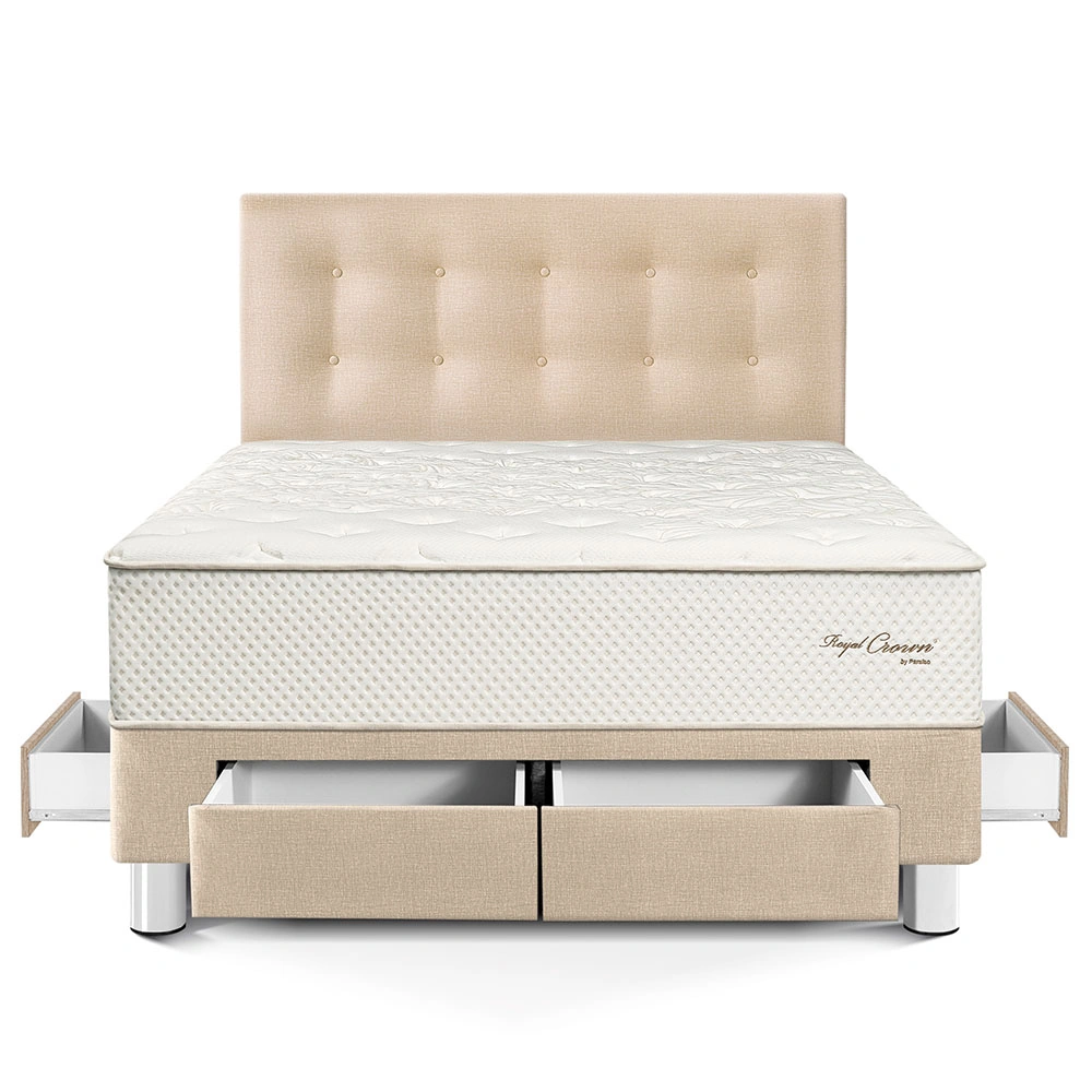 DORMITORIO CON CAJONES PARAÍSO ROYAL CROWN 2 PLAZAS CHAMPAGNE + 2 ALMOHADAS VISCOELÁSTICAS - 3