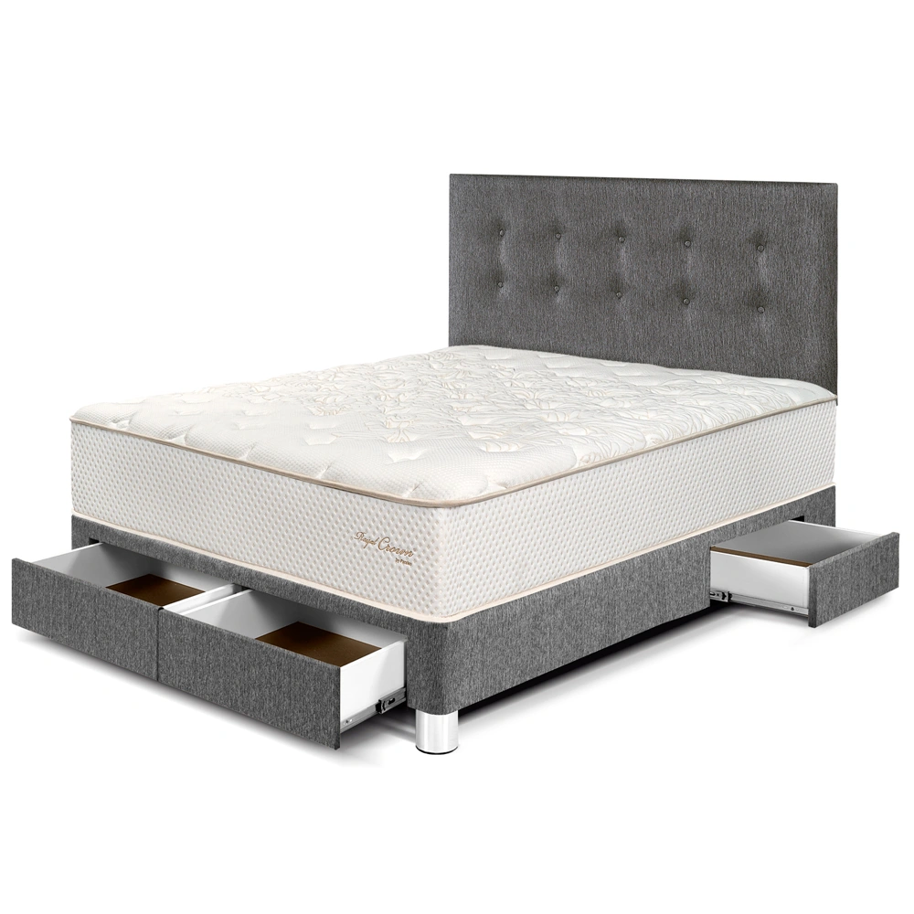 DORMITORIO CON CAJONES PARAÍSO ROYAL CROWN 2 PLAZAS GRIS + 2 ALMOHADAS VISCOELÁSTICAS - 1