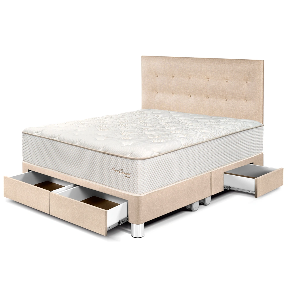 DORMITORIO CON CAJONES PARAÍSO ROYAL CROWN QUEEN CHAMPAGNE + 2 ALMOHADAS VISCOELÁSTICAS - 1