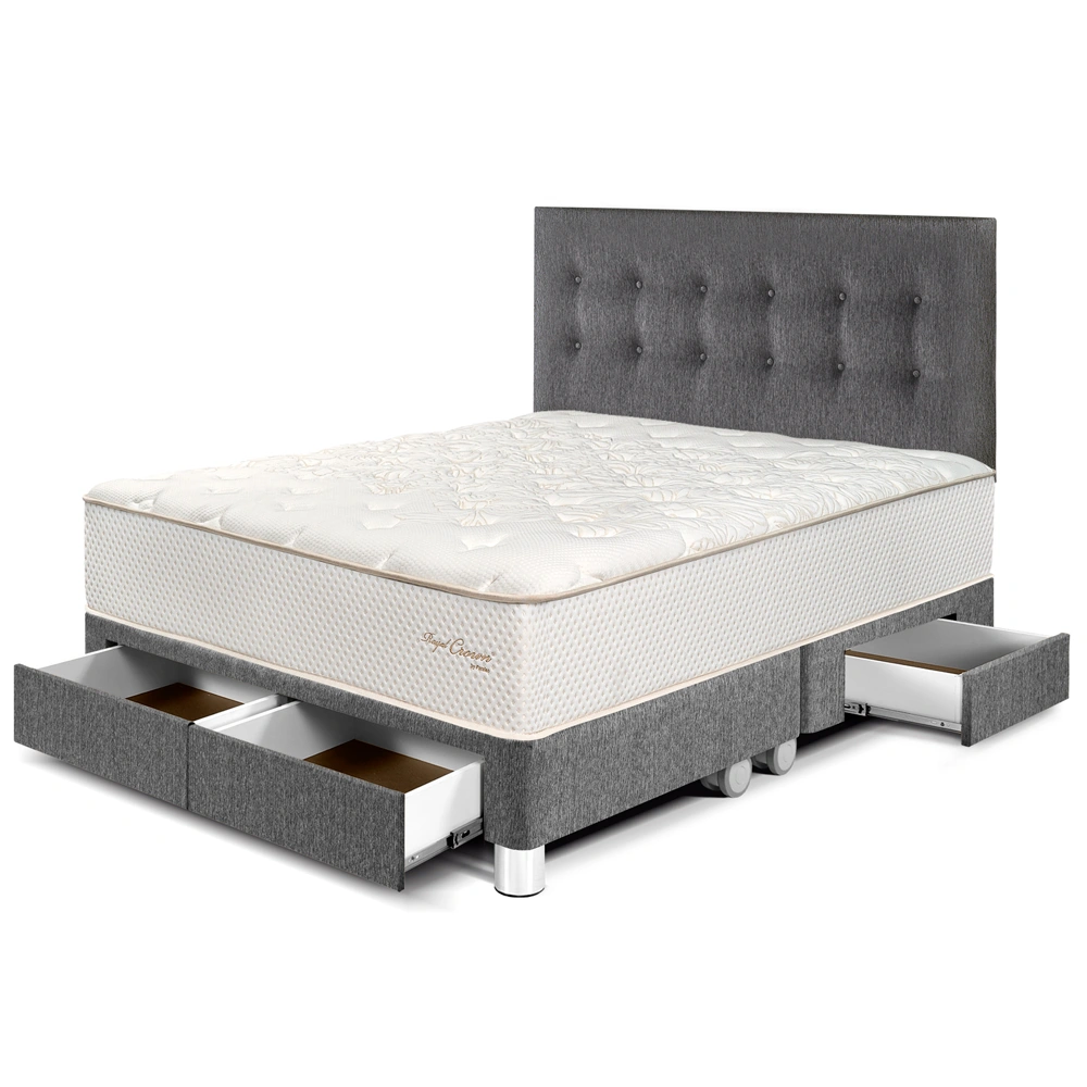 DORMITORIO CON CAJONES PARAÍSO ROYAL CROWN QUEEN GRIS + 2 ALMOHADAS VISCOELÁSTICAS - 1