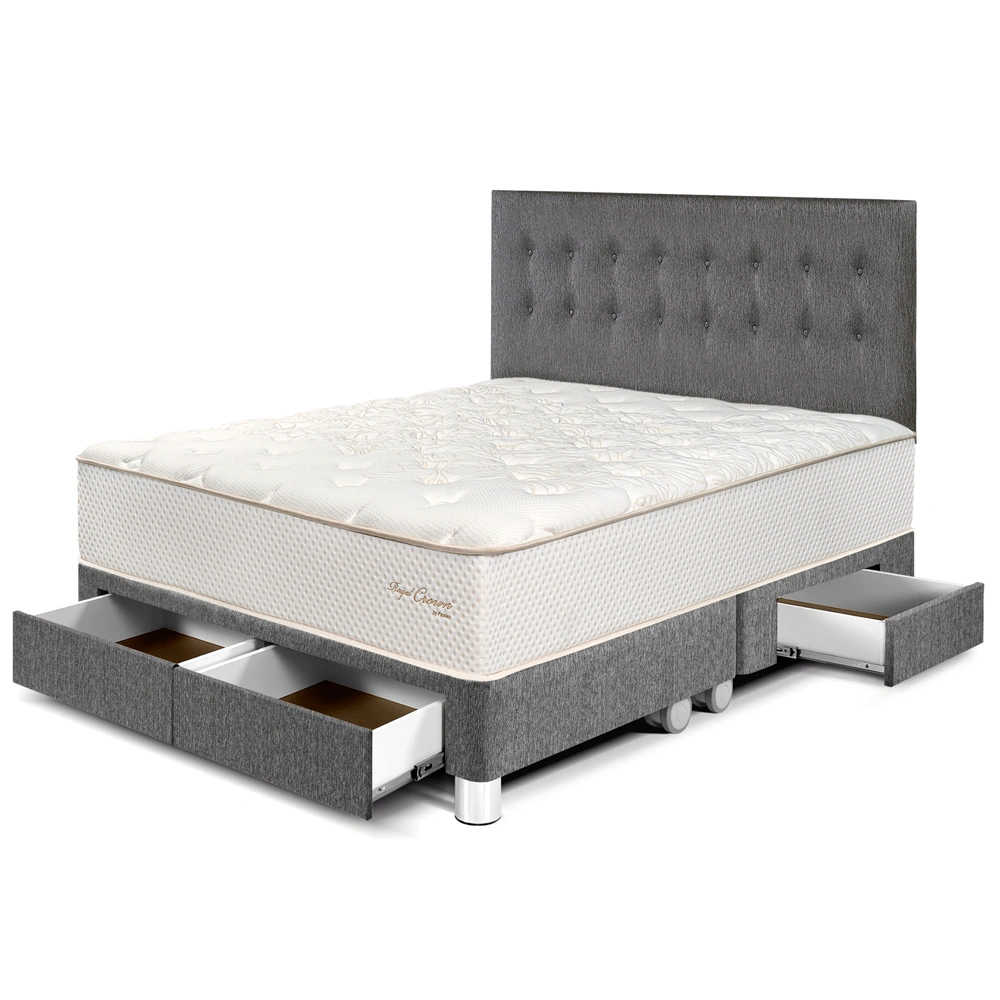 DORMITORIO CON CAJONES PARAÍSO ROYAL CROWN KING GRIS + 2 ALMOHADAS VISCOELÁSTICAS - 1