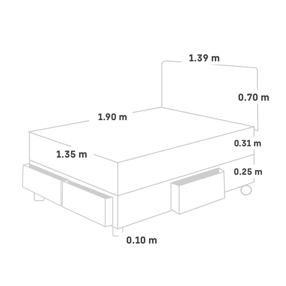 DORMITORIO CON CAJONES PARAÍSO ROYAL CROWN 2 PLAZAS CHOCOLATE + 2 ALMOHADAS VISCOELÁSTICAS - 5
