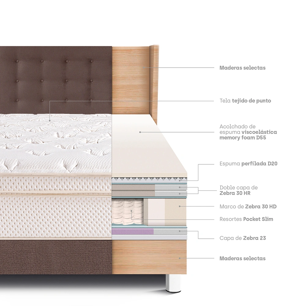 DORMITORIO PARAÍSO ROYAL CLOUD KING + CABECERA GOLD CHOCOLATE + 2 ALMOHADAS VISCOELÁSTICAS - 4
