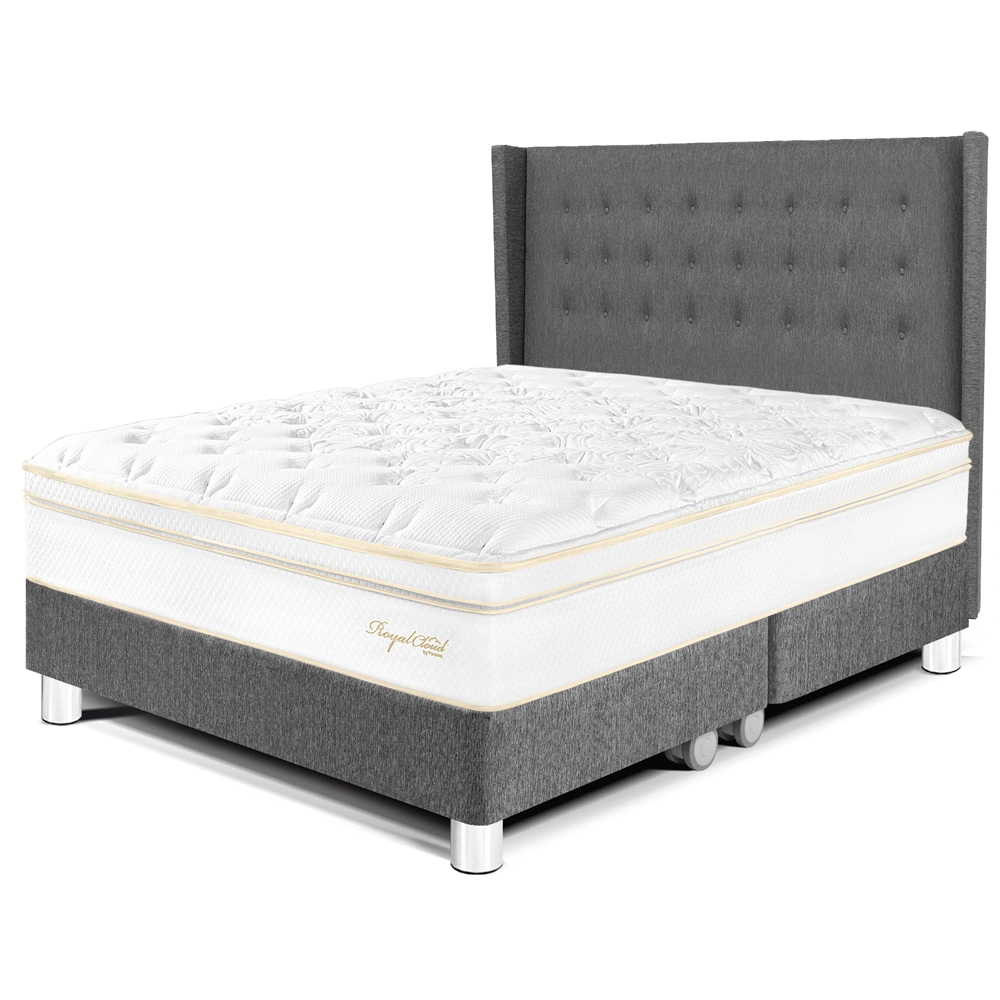 DORMITORIO PARAÍSO ROYAL CLOUD KING + CABECERA GOLD GRIS + 2 ALMOHADAS VISCOELÁSTICAS - 1