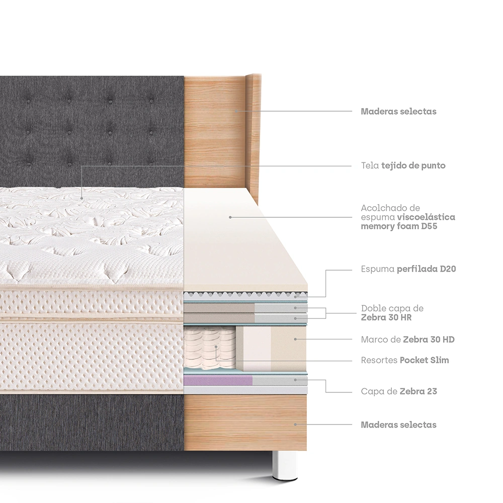 DORMITORIO PARAÍSO ROYAL CLOUD KING + CABECERA GOLD GRIS + 2 ALMOHADAS VISCOELÁSTICAS - 4