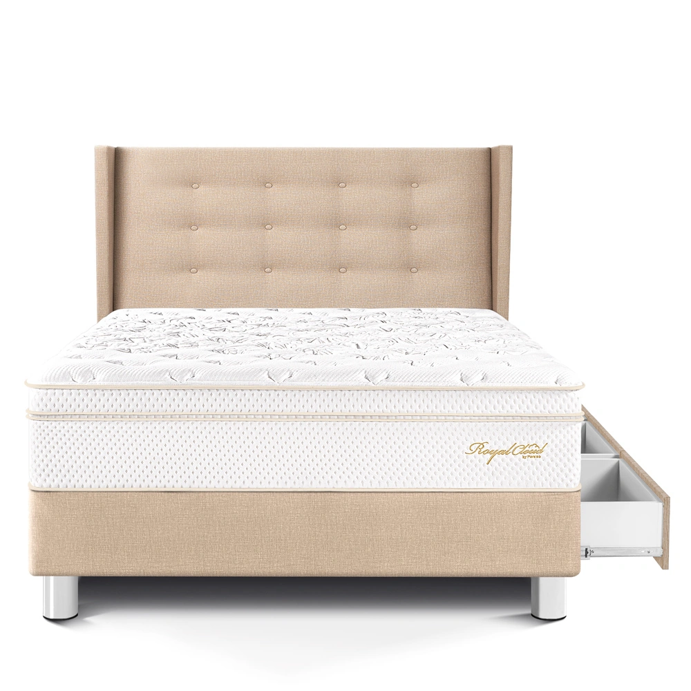 DORMITORIO CON CAJONES PARAÍSO ROYAL CLOUD 1.5 PLAZAS + CABECERA GOLD CHAMPAGNE + 1 ALMOHADA VISCOELÁSTICA - 3