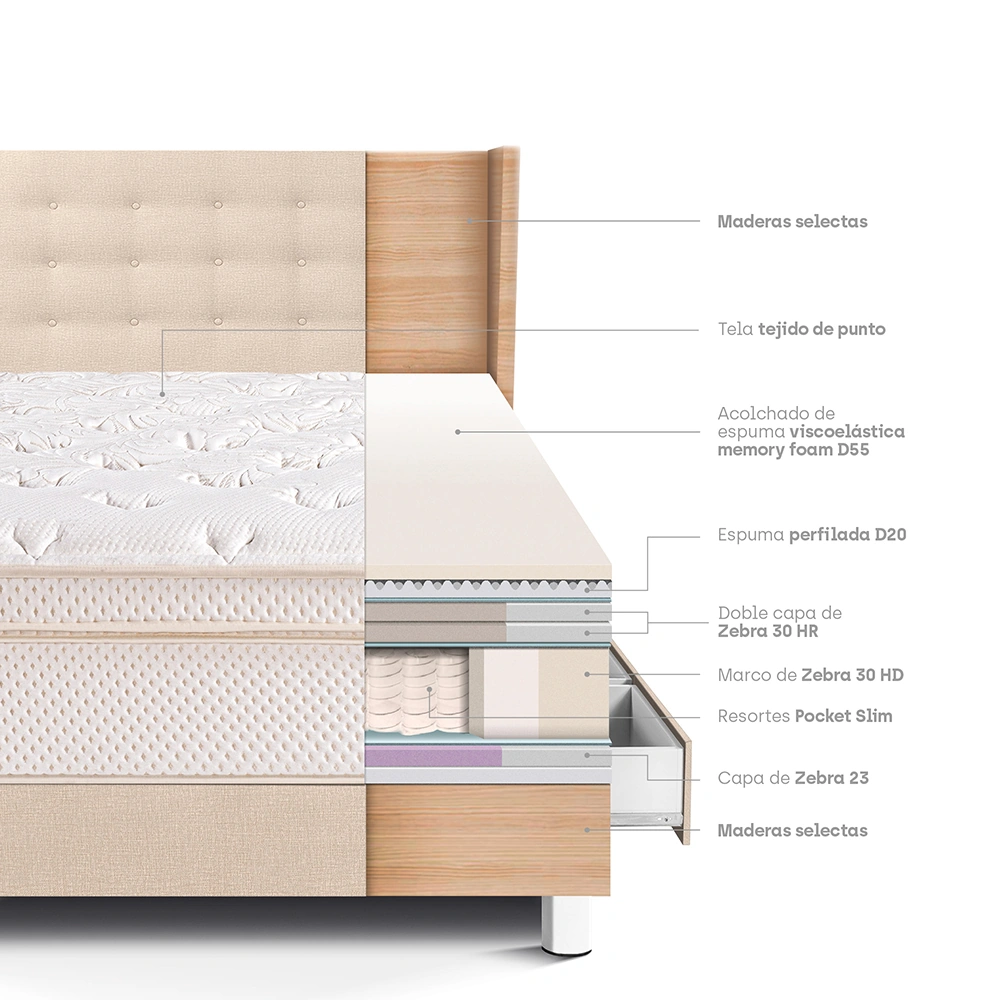 DORMITORIO CON CAJONES PARAÍSO ROYAL CLOUD 1.5 PLAZAS + CABECERA GOLD CHAMPAGNE + 1 ALMOHADA VISCOELÁSTICA - 4