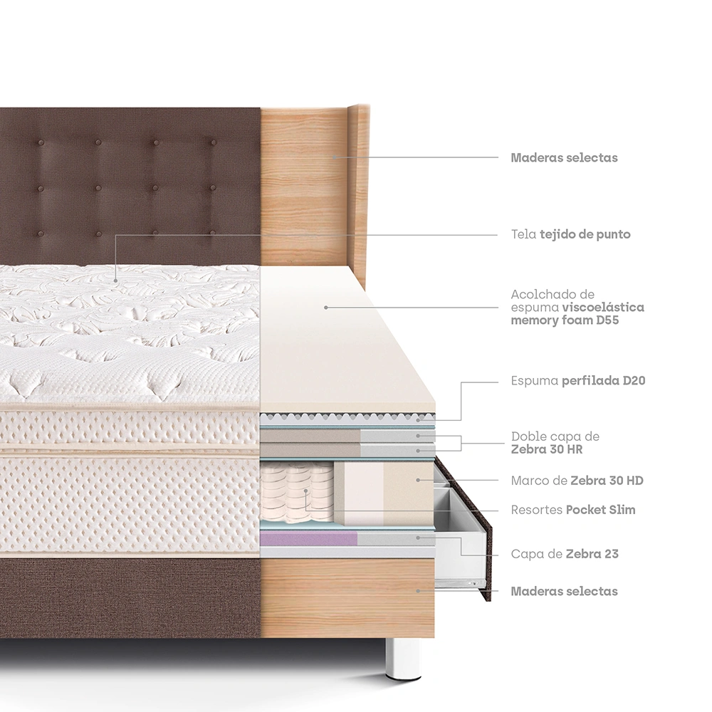 DORMITORIO CON CAJONES PARAÍSO ROYAL CLOUD 1.5 PLAZAS + CABECERA GOLD CHOCOLATE + 1 ALMOHADA VISCOELÁSTICA - 4