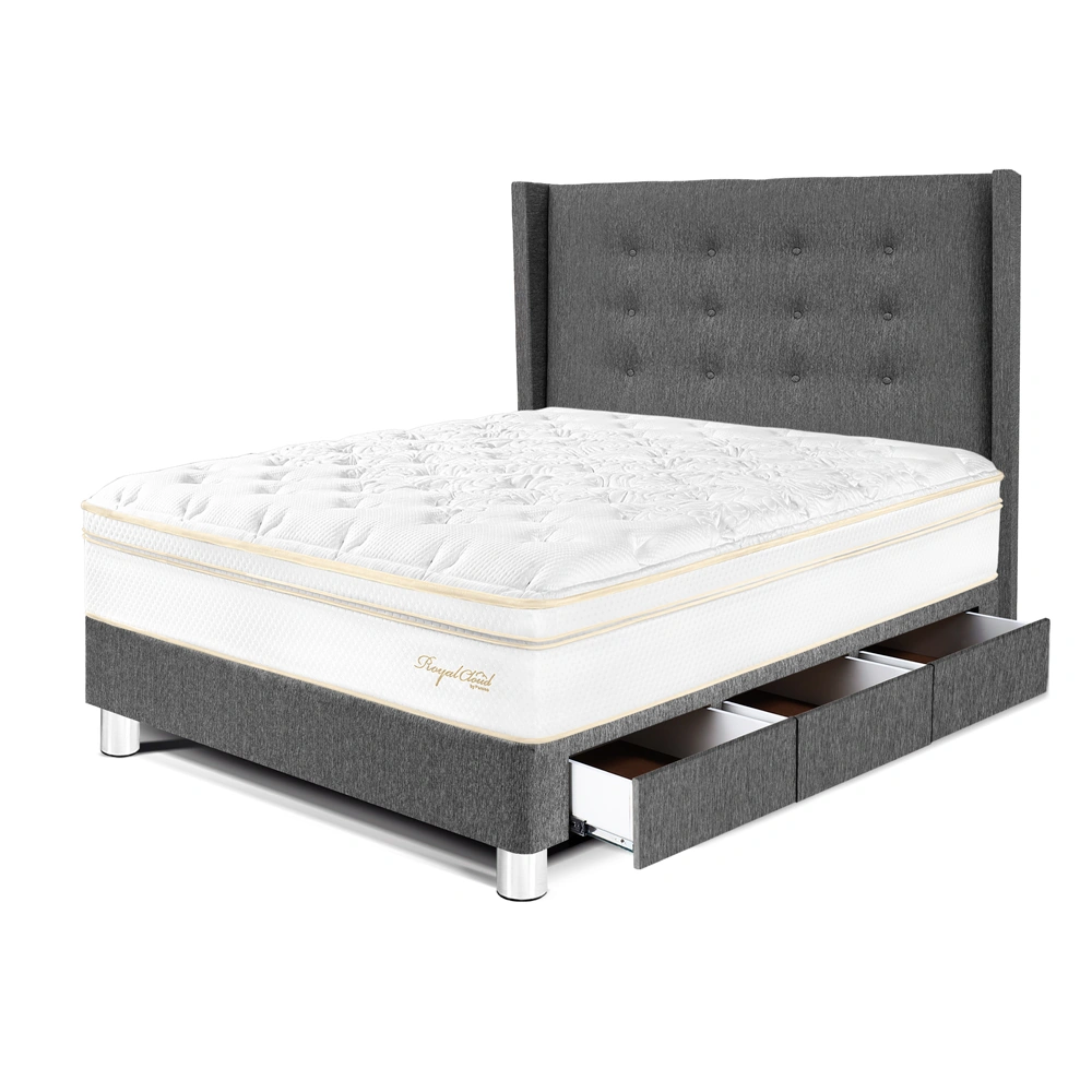DORMITORIO CON CAJONES PARAÍSO ROYAL CLOUD 1.5 PLAZAS + CABECERA GOLD GRIS + 1 ALMOHADA VISCOELÁSTICA - 1