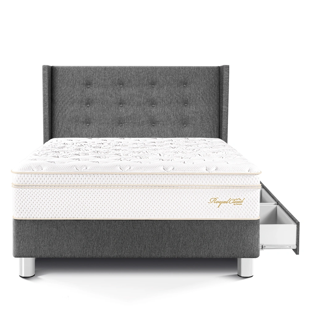 DORMITORIO CON CAJONES PARAÍSO ROYAL CLOUD 1.5 PLAZAS + CABECERA GOLD GRIS + 1 ALMOHADA VISCOELÁSTICA - 3