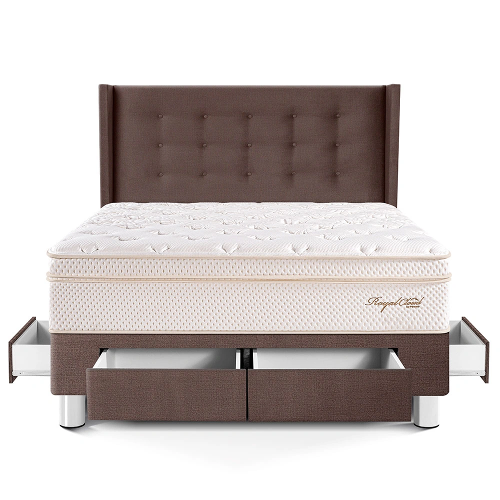 DORMITORIO CON CAJONES PARAÍSO ROYAL CLOUD 2 PLAZAS + CABECERA GOLD CHOCOLATE + 2 ALMOHADAS VISCOELÁSTICAS - 3