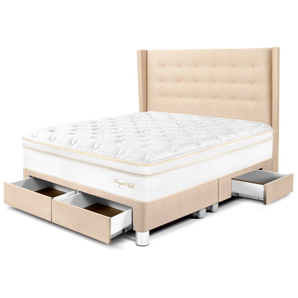 DORMITORIO CON CAJONES PARAÍSO ROYAL CLOUD QUEEN + CABECERA GOLD CHAMPAGNE + 2 ALMOHADAS VISCOELÁSTICAS - 1