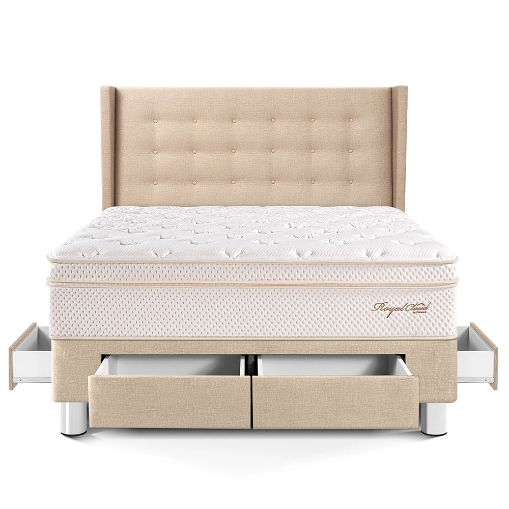 DORMITORIO CON CAJONES PARAÍSO ROYAL CLOUD QUEEN + CABECERA GOLD CHAMPAGNE + 2 ALMOHADAS VISCOELÁSTICAS - 3