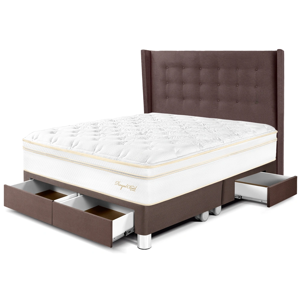 DORMITORIO CON CAJONES PARAÍSO ROYAL CLOUD QUEEN + CABECERA GOLD CHOCOLATE + 2 ALMOHADAS VISCOELÁSTICAS - 1