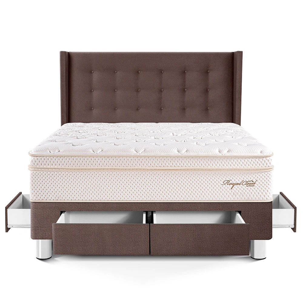 DORMITORIO CON CAJONES PARAÍSO ROYAL CLOUD QUEEN + CABECERA GOLD CHOCOLATE + 2 ALMOHADAS VISCOELÁSTICAS - 3