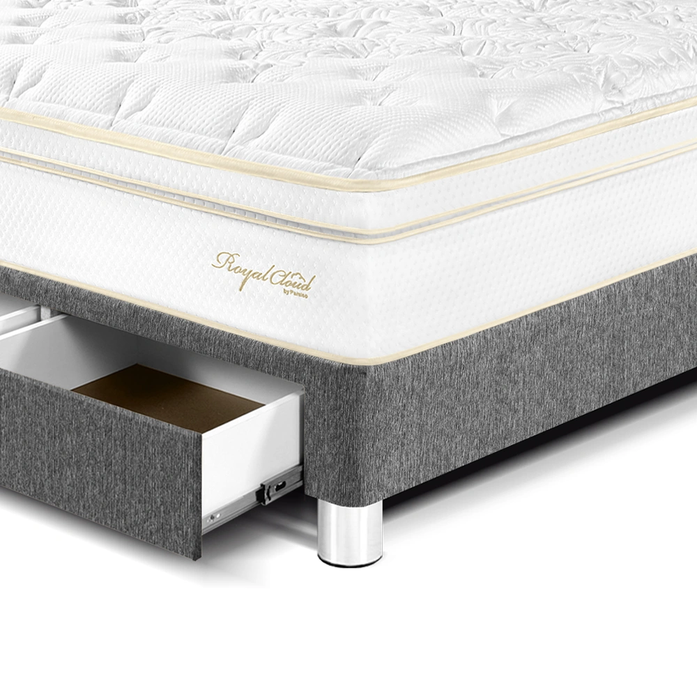 DORMITORIO CON CAJONES PARAÍSO ROYAL CLOUD QUEEN + CABECERA GOLD GRIS + 2 ALMOHADAS VISCOELÁSTICAS - 2