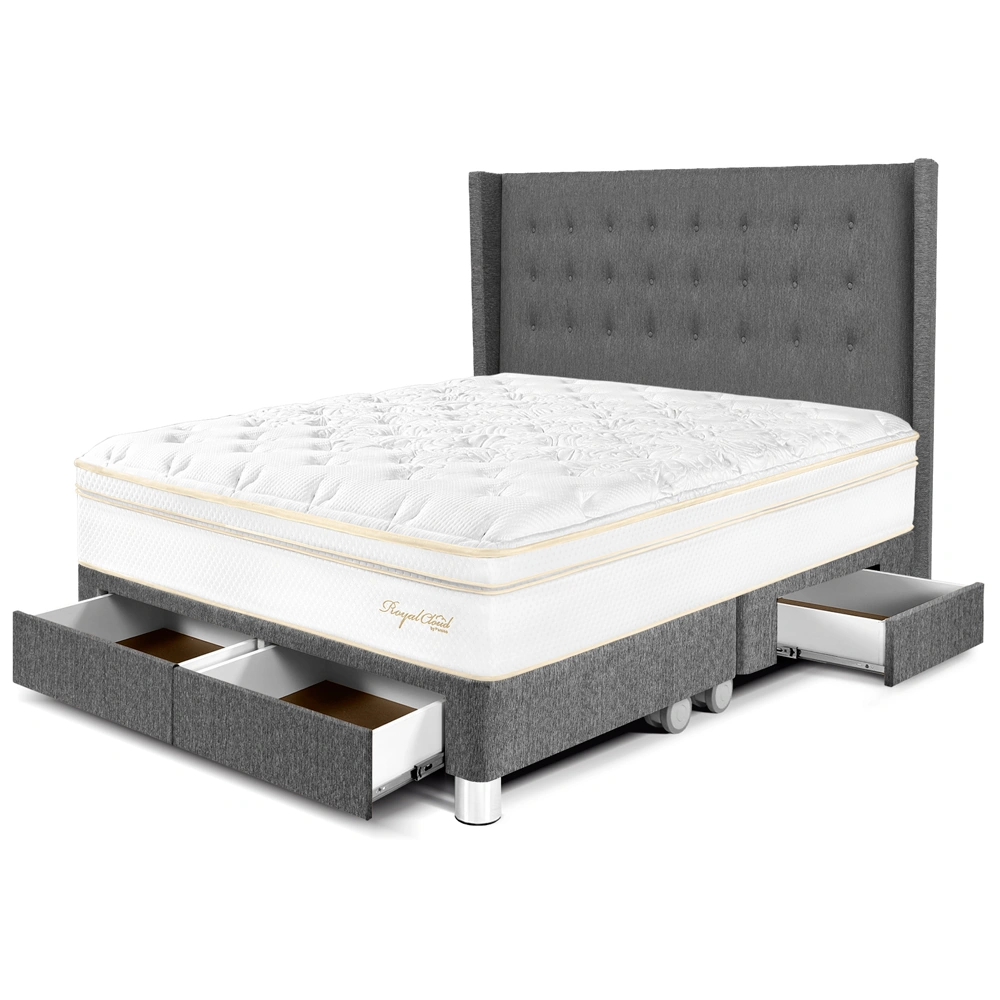 DORMITORIO CON CAJONES PARAÍSO ROYAL CLOUD KING + CABECERA GOLD GRIS + 2 ALMOHADAS VISCOELÁSTICAS - 1