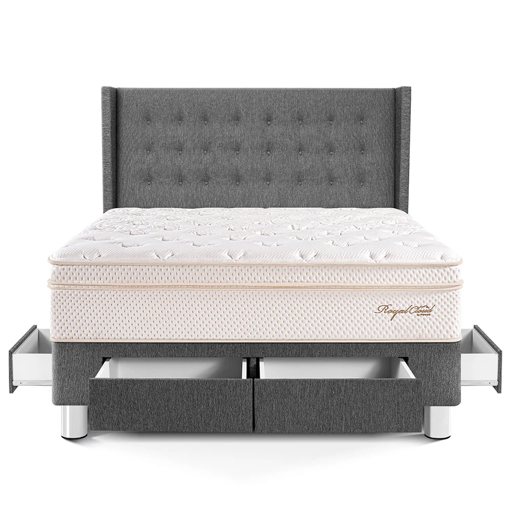 DORMITORIO CON CAJONES PARAÍSO ROYAL CLOUD KING + CABECERA GOLD GRIS + 2 ALMOHADAS VISCOELÁSTICAS - 3