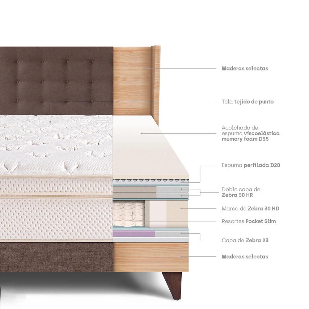 DORMITORIO EUROPEO PARAÍSO ROYAL CLOUD 1.5 PLAZAS + CABECERA GOLD CHOCOLATE + 1 ALMOHADA VISCOELÁSTICA - 4