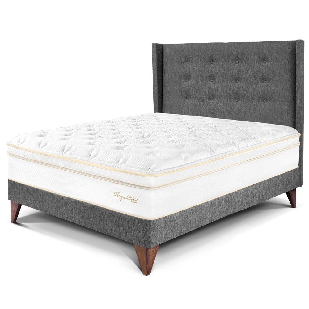 DORMITORIO EUROPEO PARAÍSO ROYAL CLOUD 1.5 PLAZAS + CABECERA GOLD GRIS + 1 ALMOHADA VISCOELÁSTICA - 1