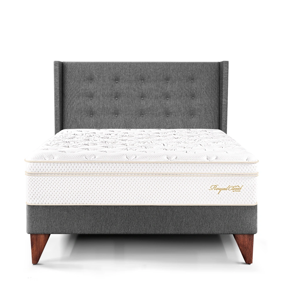 DORMITORIO EUROPEO PARAÍSO ROYAL CLOUD 2 PLAZAS + CABECERA GOLD GRIS + 2 ALMOHADAS VISCOELÁSTICAS - 3