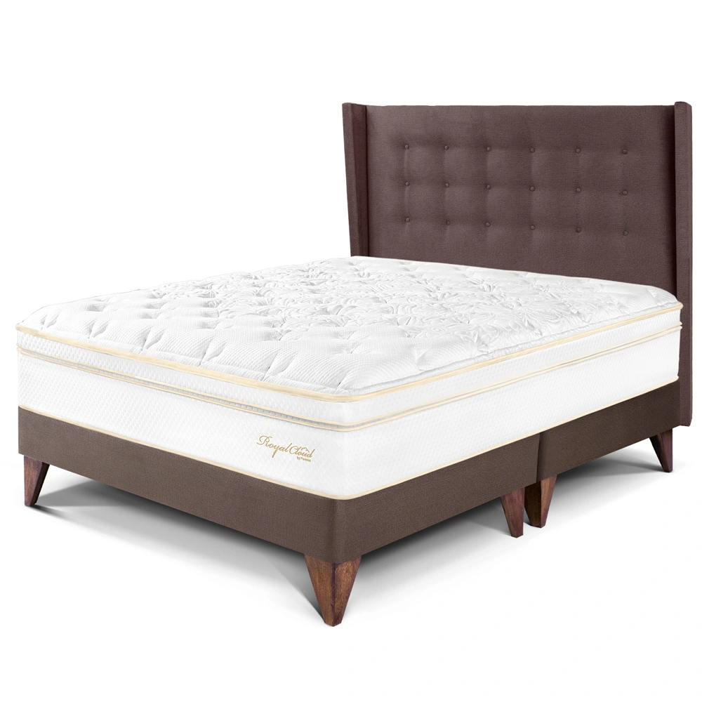 DORMITORIO EUROPEO PARAÍSO ROYAL CLOUD QUEEN + CABECERA GOLD CHOCOLATE + 2 ALMOHADAS VISCOELÁSTICAS - 1