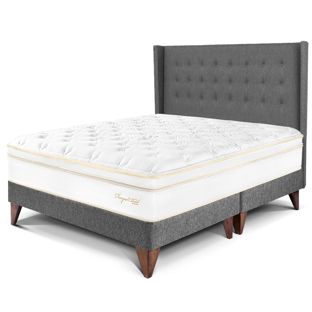 DORMITORIO EUROPEO PARAÍSO ROYAL CLOUD KING + CABECERA GOLD GRIS + 2 ALMOHADAS VISCOELÁSTICAS - 1
