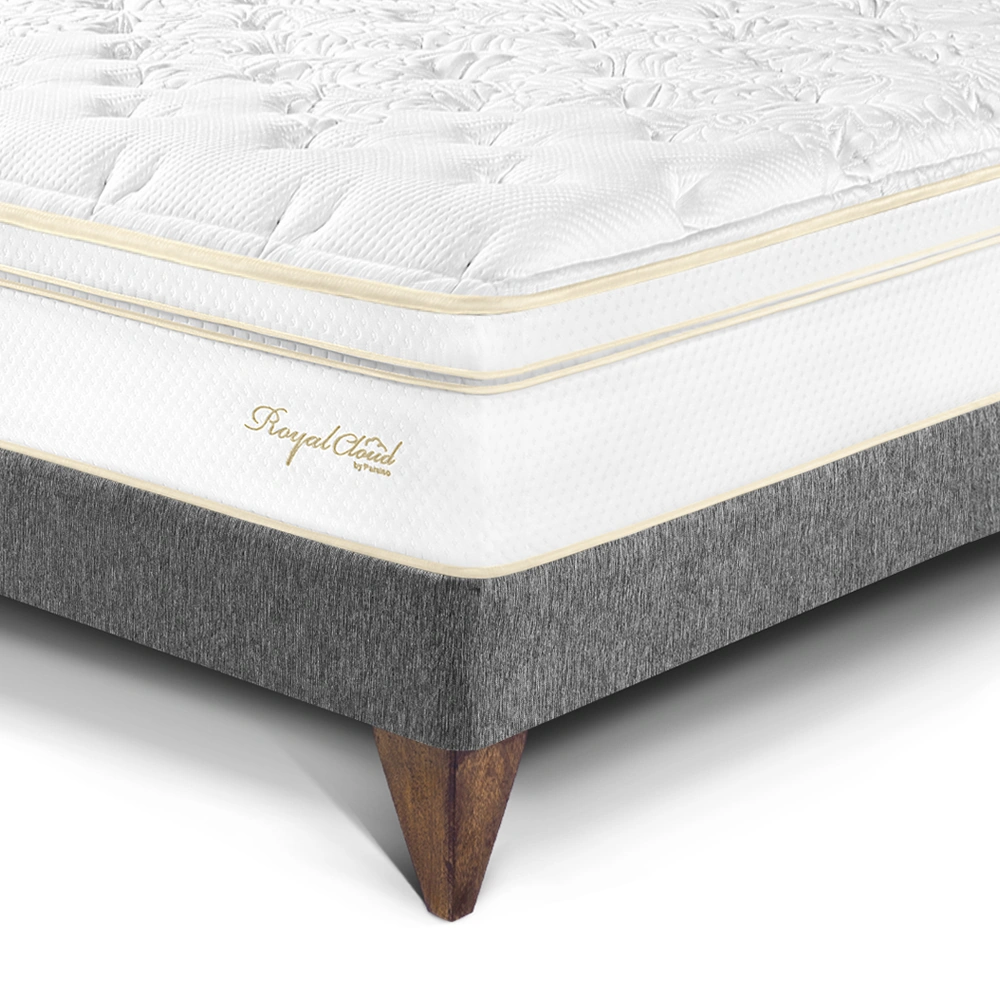 DORMITORIO EUROPEO PARAÍSO ROYAL CLOUD KING + CABECERA GOLD GRIS + 2 ALMOHADAS VISCOELÁSTICAS - 2